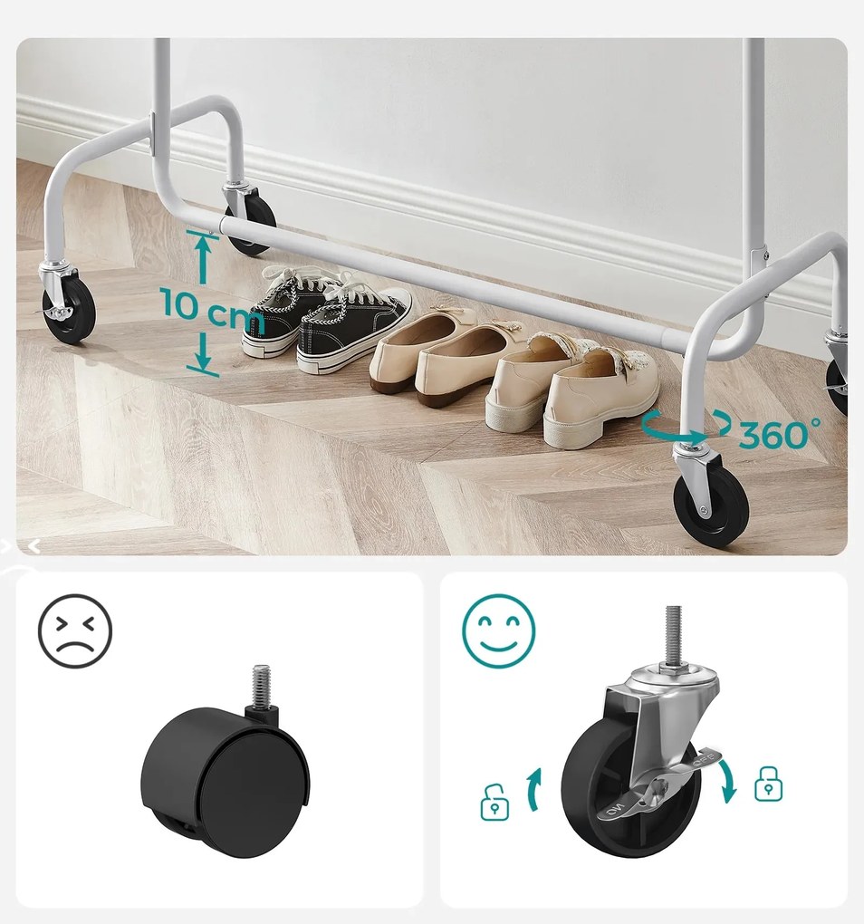 Pojízdný stojan na oblečení Fabio bílý