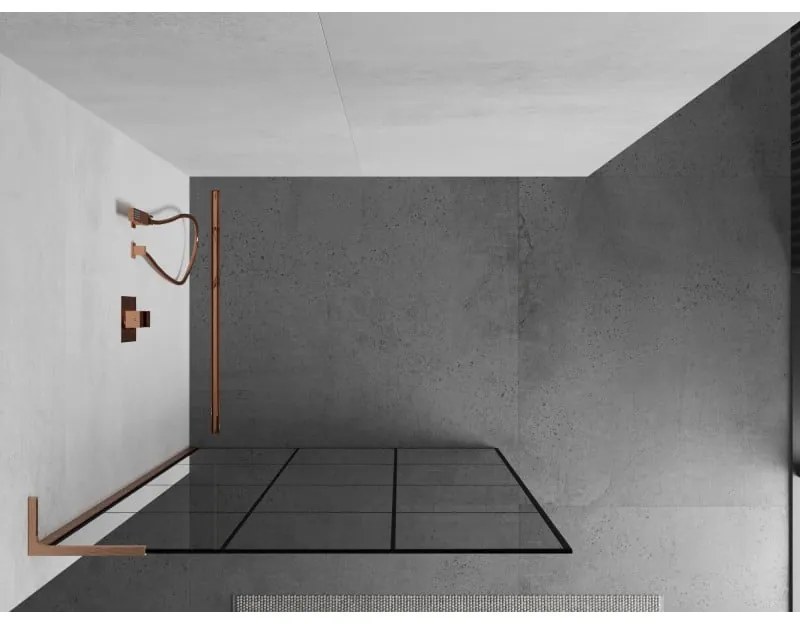 Mexen Kioto L, sprchová zástena Walk-In 100 x 200 cm, 8mm číre sklo čierny vzor, medený matný profil, 800-100-103-65-77