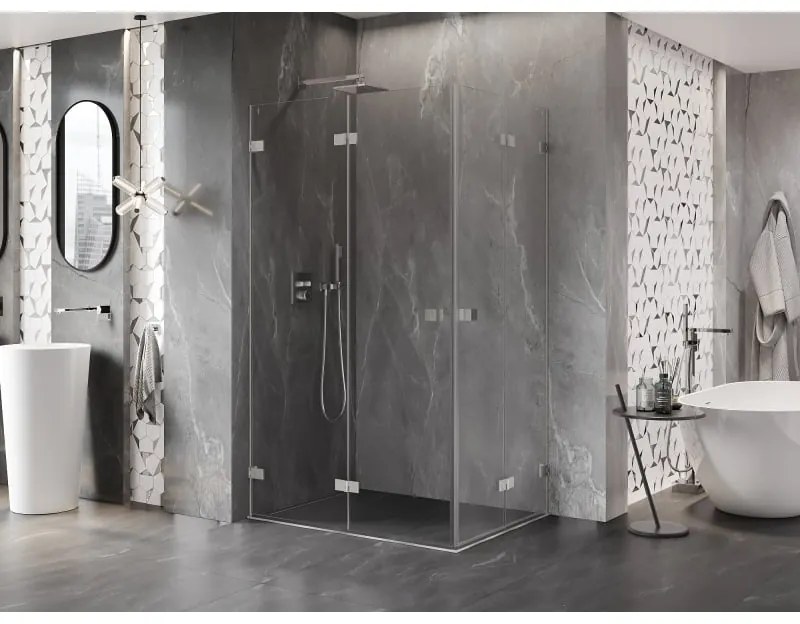 Mexen Lunar-F Duo, skladací sprchový kút 100 x 75 cm, 8mm číre sklo, oceľový profil, 836-100L-075P-97-00