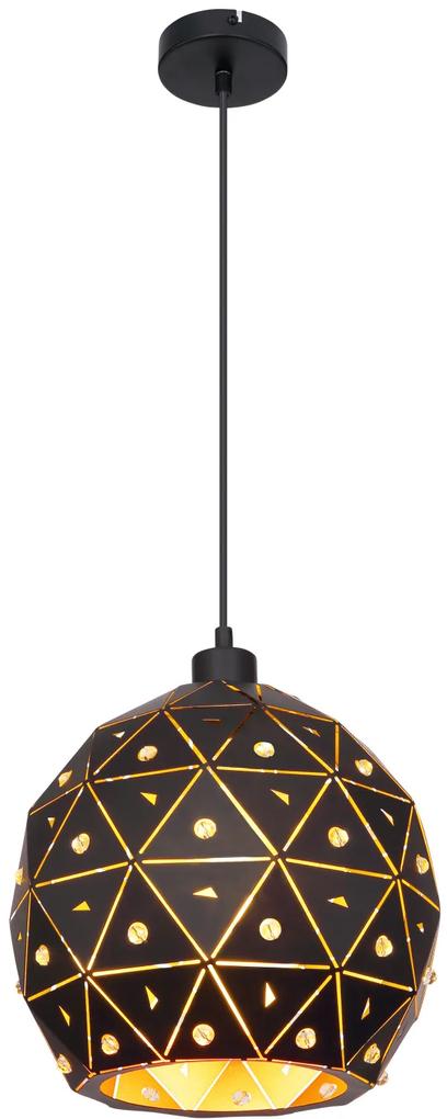 GLOBO Závesné designové svietidlo JODIE, 1xE27, 60W, 25cm, čiernozlaté, krištáľové