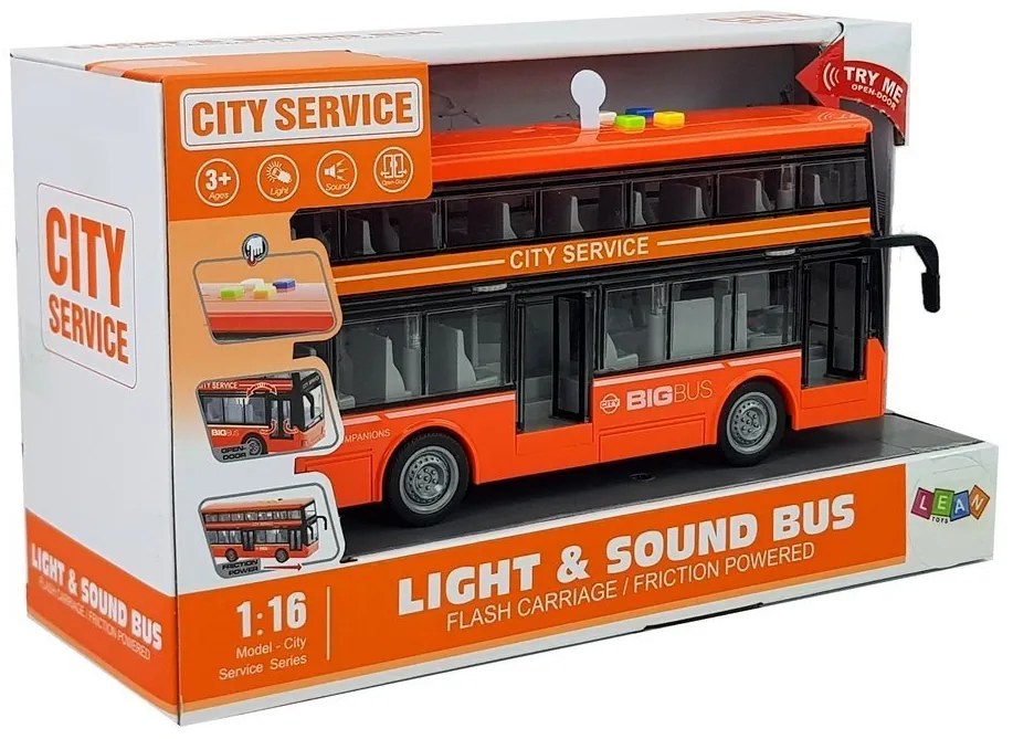 LEAN TOYS Poschodový autobus so zvukmi a svetlami oranžový