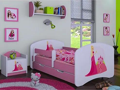 MAXMAX Detská posteľ so zásuvkou 160x80cm PRINCEZNA A HRAD - ružová