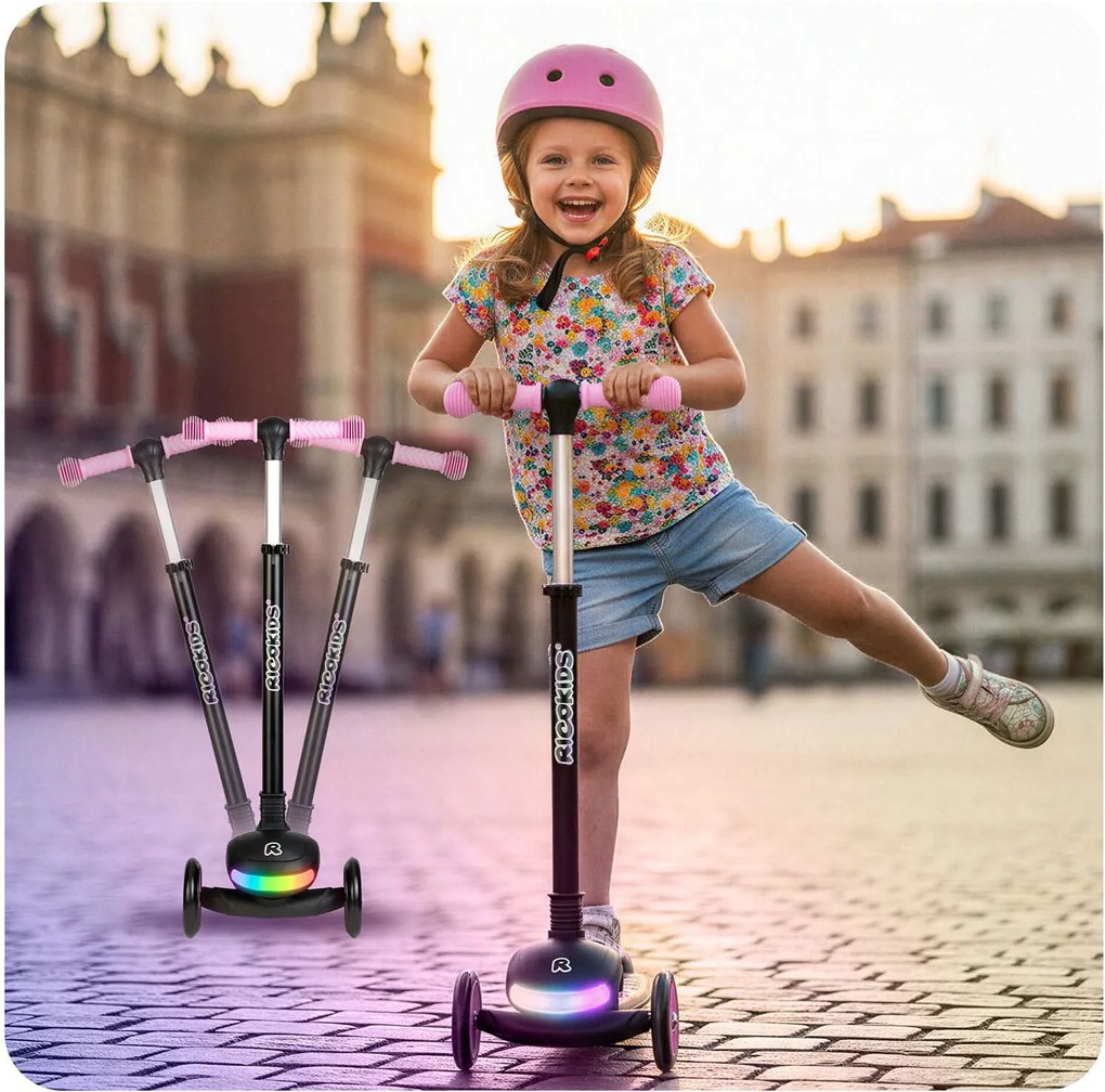 Ricokids Glowi LED balančná Kolobežka pre deti - čierno-ružová