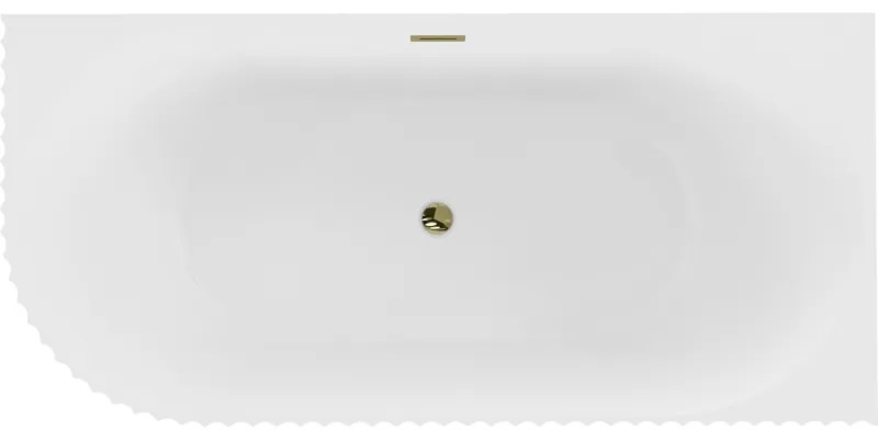 Mexen Gia, voľne stojaca rohová vaňa, drážkovaná, pravá, 170 x 80 cm, biela matná, zlatý lesklý prepad, 52701708001P-50