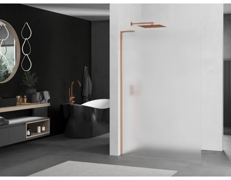 Mexen Kioto L, sprchová zástena Walk-In 110 x 200 cm, 8mm sklo námraza, ružové zlato profil, 800-110-103-60-30