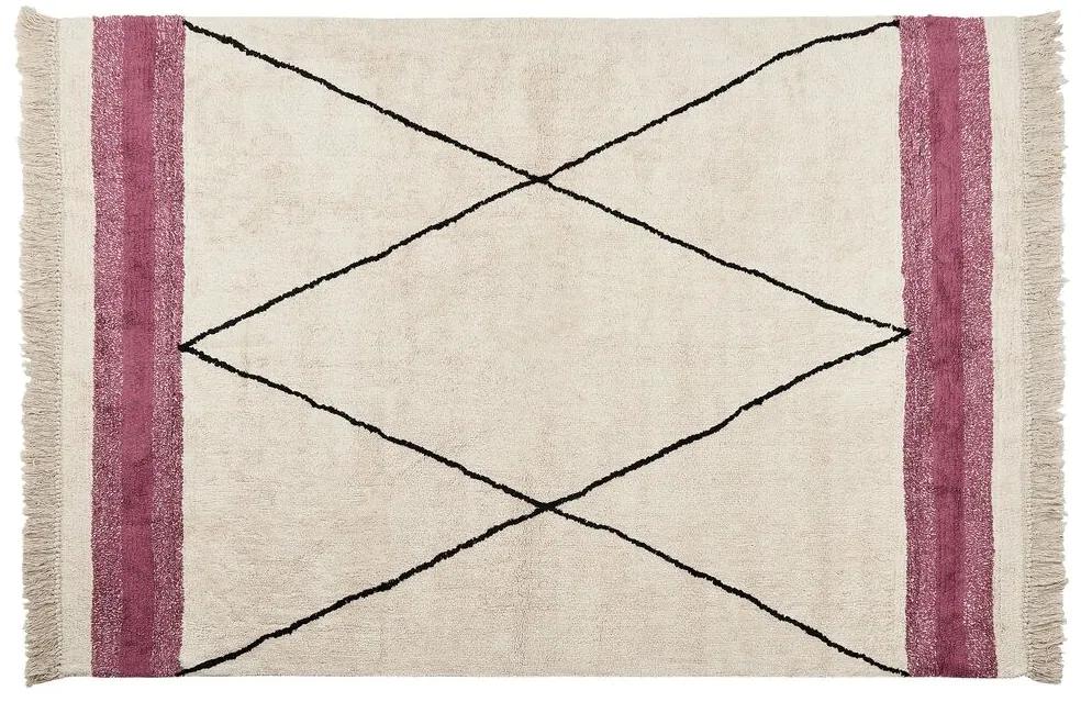 Bavlnený koberec 140 x 200 cm béžová/ružová AFSAR Beliani