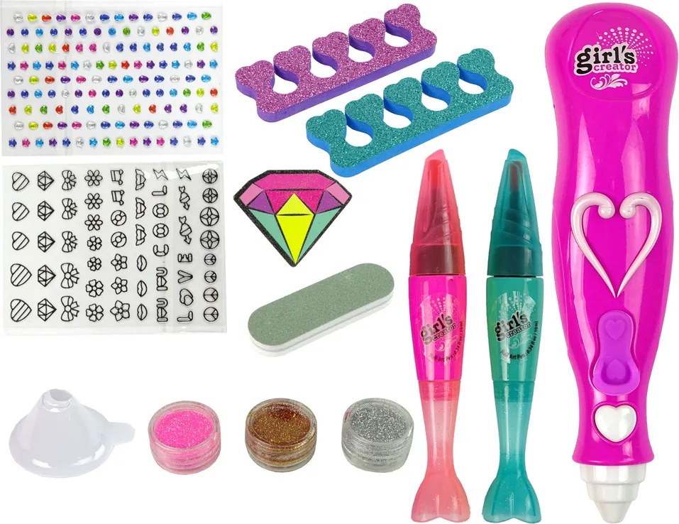 LEAN Toys Sada na maľovanie nechtov fixky trblietky a diamantíky