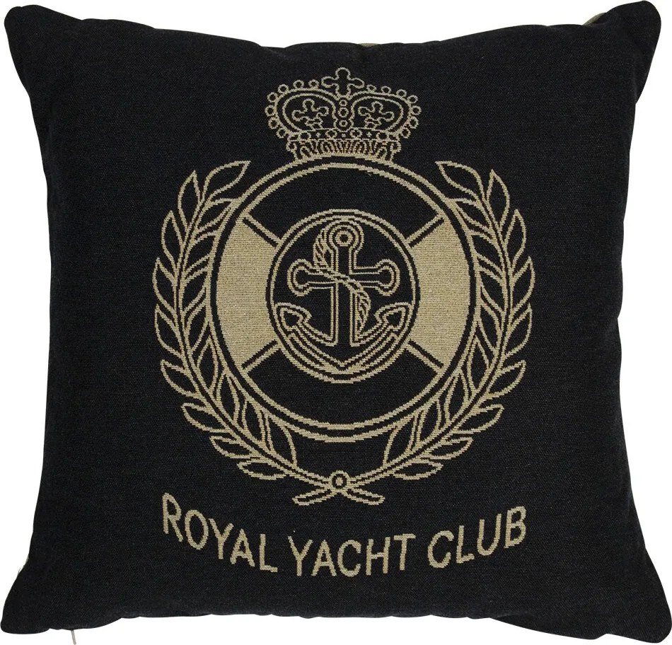 Béžovo-čierny gobelínový vankúš Royal Yacht Club - 45*45*16cm