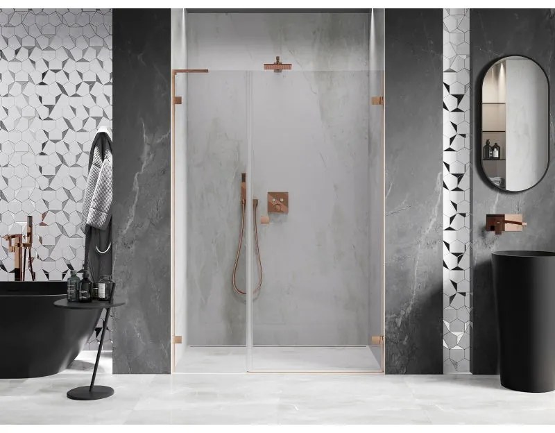 Mexen Lunar-B, L Otočné pravé sprchové dvere 130 cm, 8mm číre sklo, medený matný profil, 832SL-130-050-65-00-P