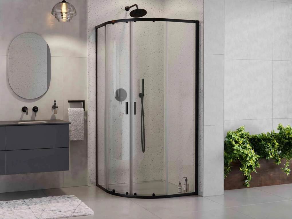 Besco Štvrťkruhový sprchový kút ZARYA BLACK HR 80x80 (90x90), výška 190 cm - bez vaničky BESCO-Rozmery: 80x80