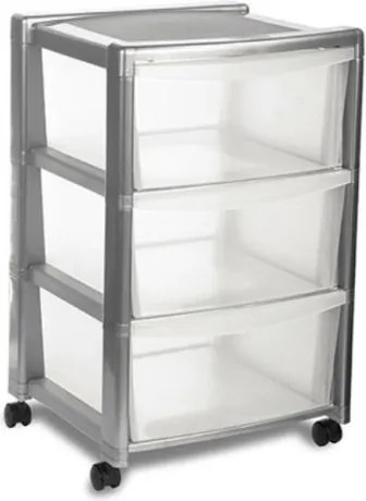 STEFANPLAST Úložný regál Libera, 3 zásuvky, strieborný