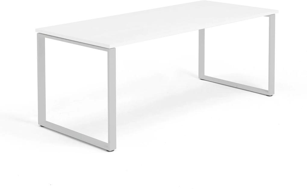 Kancelársky pracovný stôl Modulus, O-rám, 1800x800 mm, biela/strieborná
