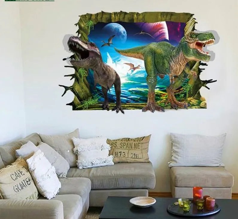 Veselá Stena Samolepka 3D Dinosaury útočia