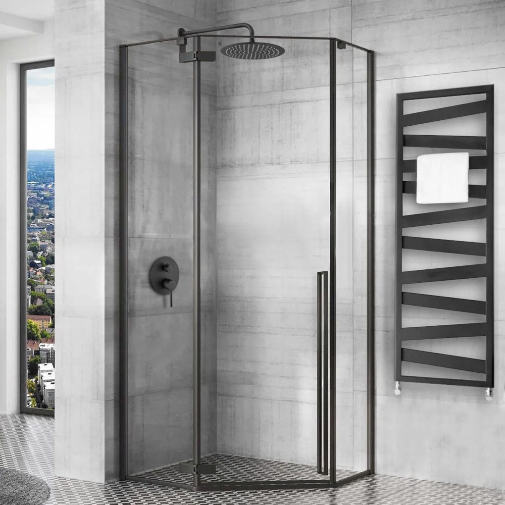 Rea Diamond Black, päťuholníkový sprchový kút 90 x 90 cm, 6mm číre sklo, čierna matná, REA-K5622