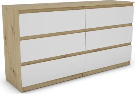 Široká komoda Carlos, dub artisan/biela, 150 cm%