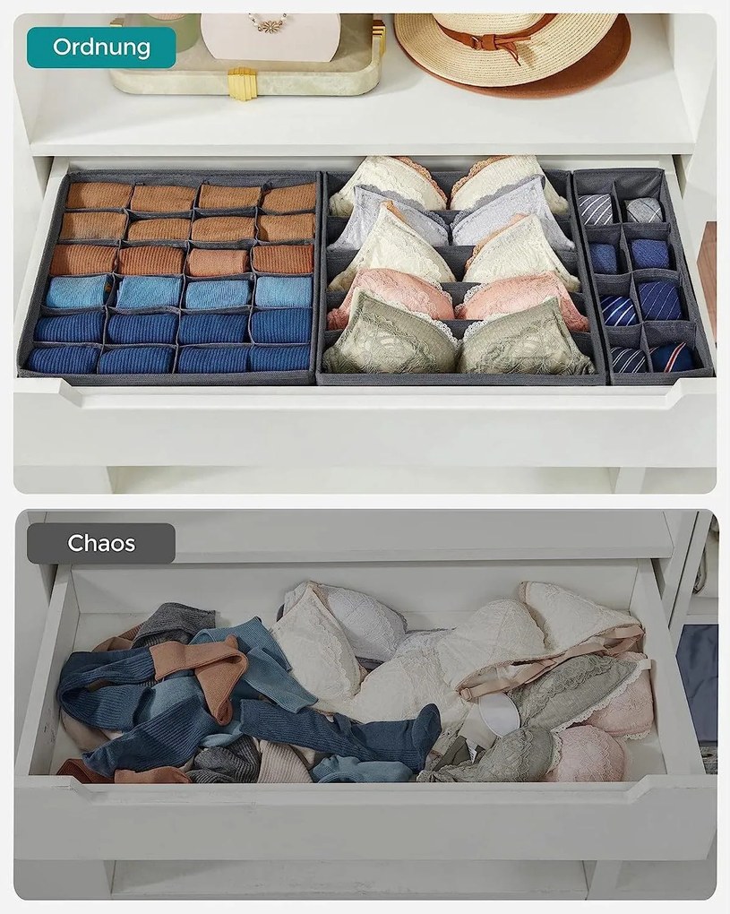 Úložné boxy, zásuvkový organizér, sada 8 ks, šedé