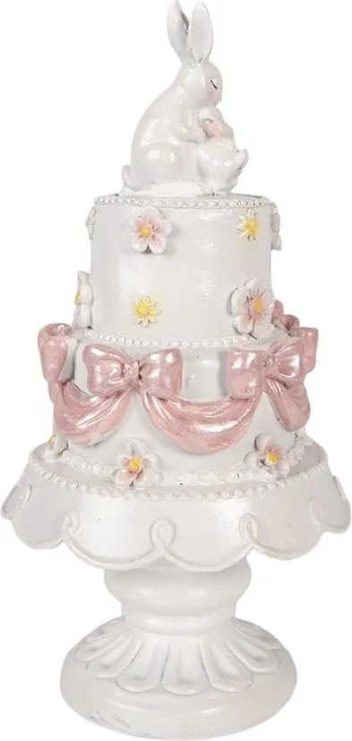 Bielo-ružová dekorácia zajačikovia na torte na podstavci - Ø 15*29 cm