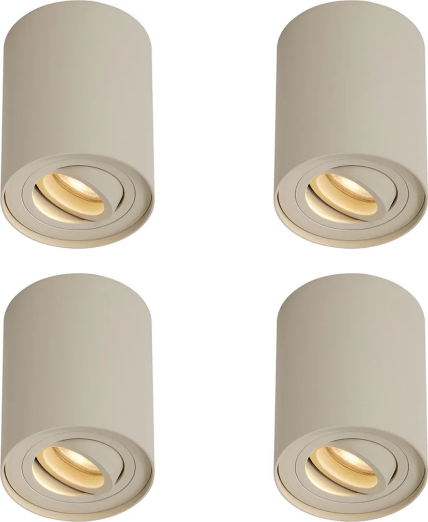 Sada 4 moderných prisadených bodových svietidiel béžových GU10 50mm otočných a naklápacích - Rondoo Up