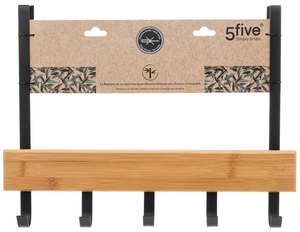 Držiak na uteráky Natureo Black, čierna/s drevenými prvkami