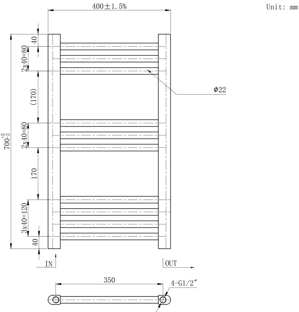 Erga Basic, vykurovacie teleso 700x400 mm, 232 W, biela, ERG-LAV-BASIC-7040-WH