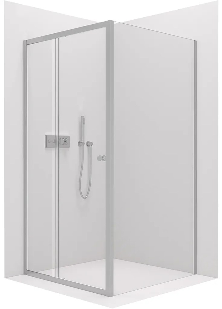 Cerano Varone, sprchovací kút s posuvnými dverami 140 (dvere) x 100 (stena) x 195 cm, 6mm číre sklo, chrómový profil, CER-CER-DY505-140100