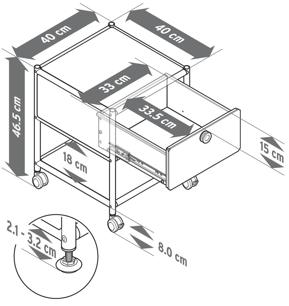 Kovový nočný stolík so zásuvkou »CN3«