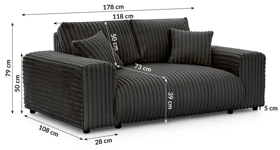 Tmavosivá menčestrová pohovka 178 cm Justin – Ropez