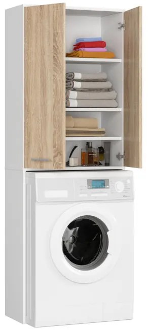 Kúpeľňová skrinka nad práčku FIN 2D biela / dub sonoma