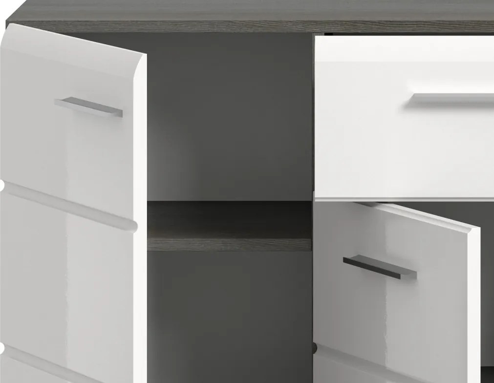 Komoda so zásuvkou Salsa, 120 cm, sivý dub/biely lesk