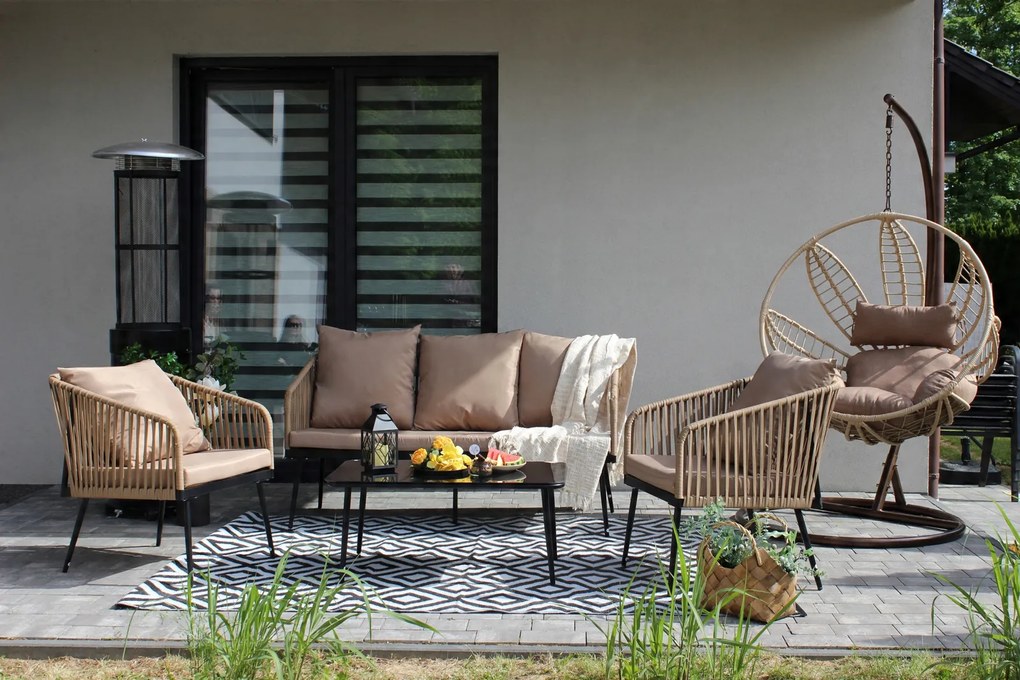 CH Béžová súprava záhradného nábytku z tkaného lana