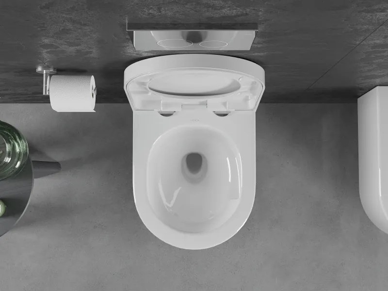 Mexen Sofia, závesná WC misa 490x360x355 mm, Rimless Tornádo + WC sedadlo z duroplastu, biela lesklá, 30540200T