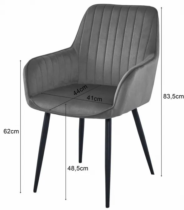 Jedálenská stolička SOLDEN zamatová strieborná / sivá (čierne nohy)