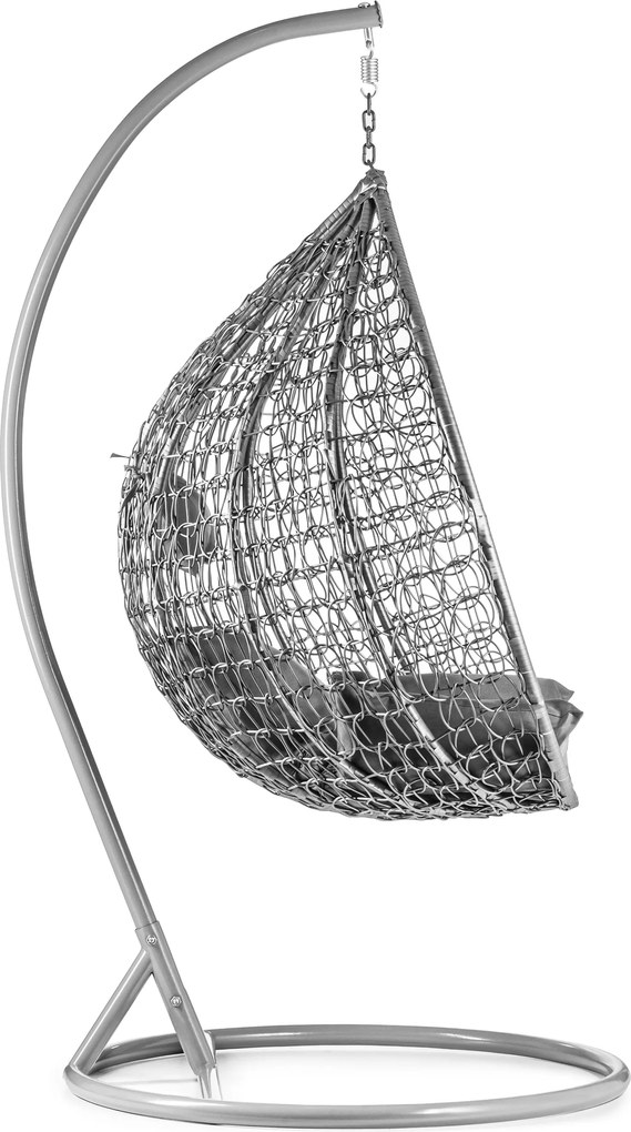 Sivé závesné kreslo KOKON so stojanom, sivý vankúš