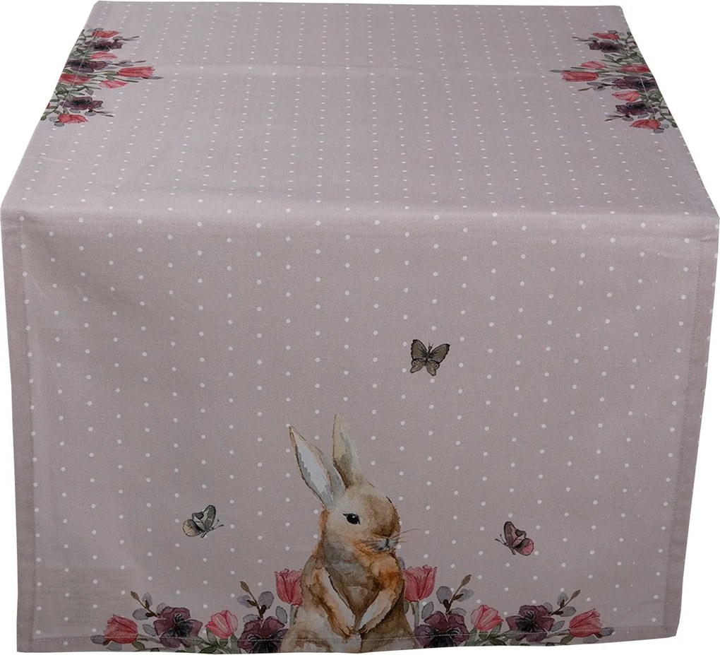 Bavlnený behúň na stôl so zajačikom Happy Bunny - 50*140 cm