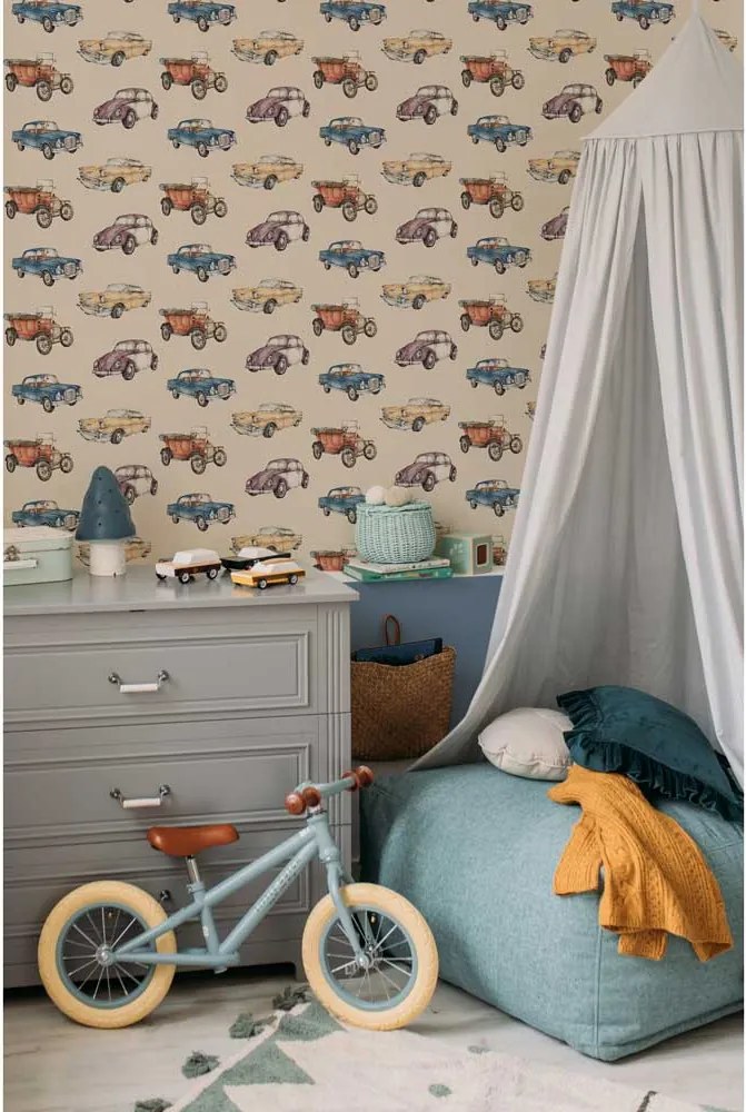 Tapeta auta béžová / priemyselný vývoj 280×50 cm