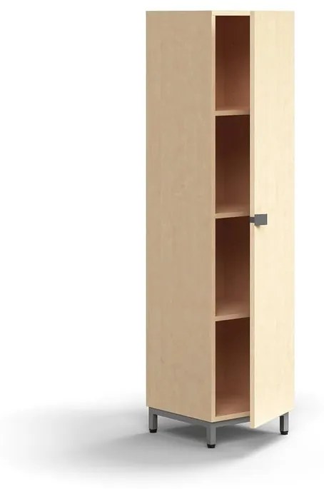 Skriňa QBUS, 3 police, na nožičkách, s madlom, 1636x400x420 mm, strieborná, breza