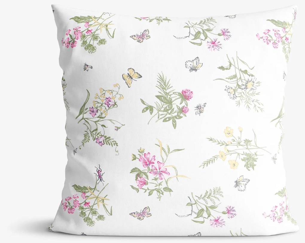 Goldea bavlnená obliečka na vankúš - farebné lúčne kvety na bielom 40 x 40 cm