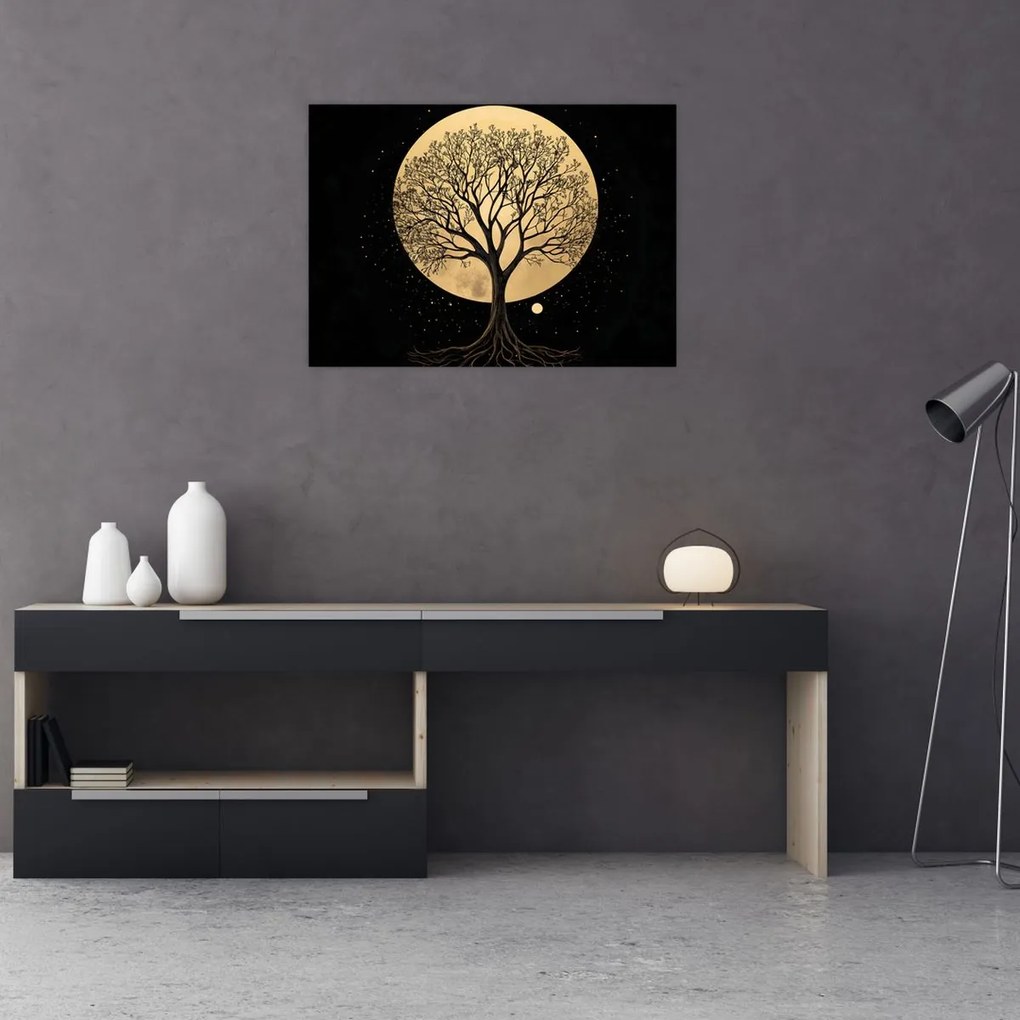 Sklenený obraz – Strom v zlatom splne I. (70x50 cm)