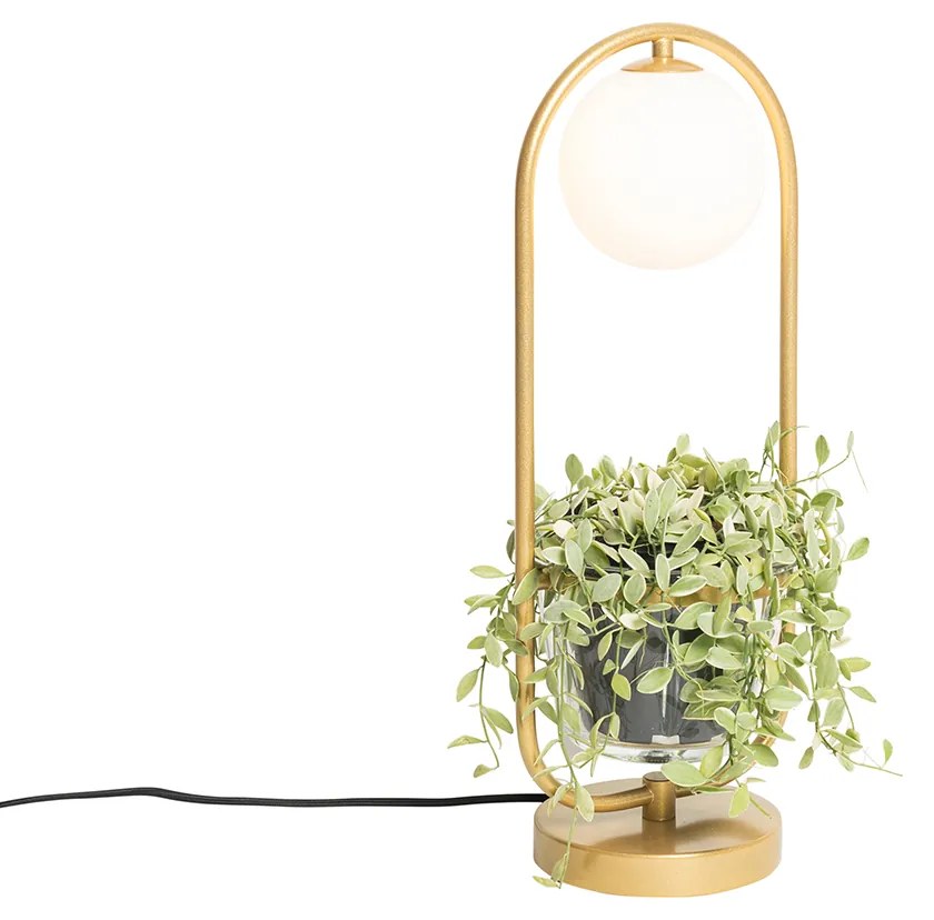 Art Deco stolná lampa zlatá s bielym sklom - Isabella
