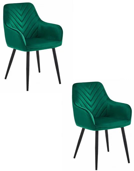 Set dvoch jedálenských stoličiek NANA zamatové, tmavozelené (čierne nohy) 2 ks