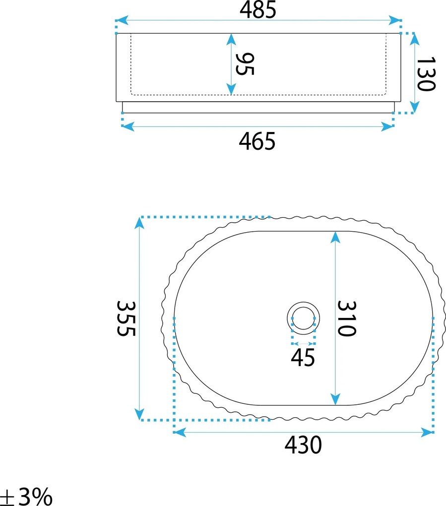 Rea Margaret, umývadlo na dosku 490x355x125 mm, čierna-imitácia kameňa, REA-U7344