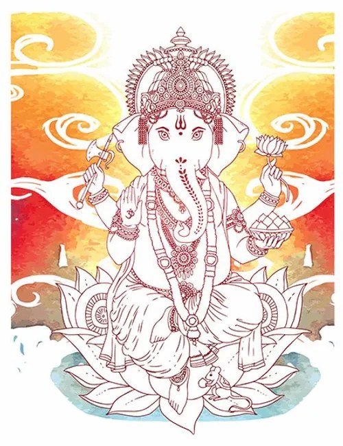Plagát hinduistický Ganéša - 30x45 silver
