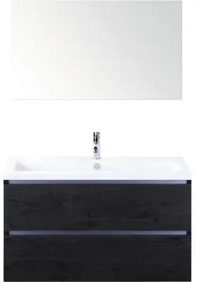 Kúpeľňový nábytkový set Sanox Vogue farba čela black oak ŠxVxH 101 x 170 x 41 cms keramickým umývadlom a zrkadlom