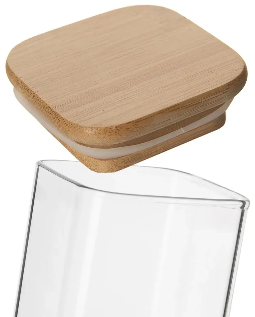 Orion Sada 6ks koreničiek, sklenené hranaté s bambusovým viečkom, CUBE 6 x 200l