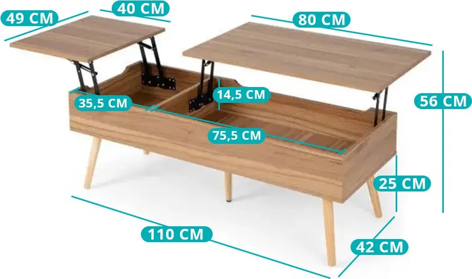 Kávový stolík s 2 skrytými priehradkami