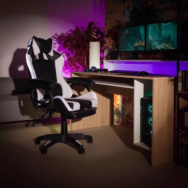 Kondela Kancelárske/herné kreslo s RGB LED podsvietením, čierna/biela, JOVELA