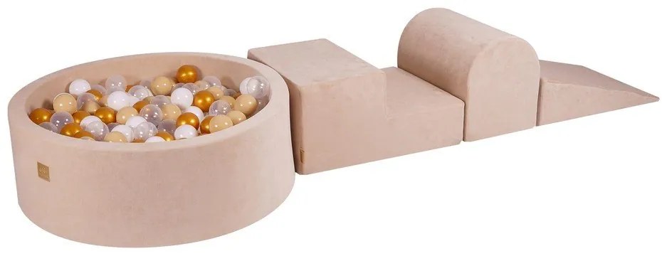 Krémové zamatové penové ihrisko 225x90x30 cm Montessori – Meowbaby