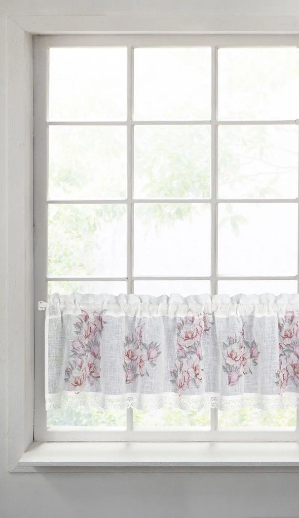 EUROFIRANY Záclona zdobená čipkou 150 cm x 30 cm ružová 100 % polyester