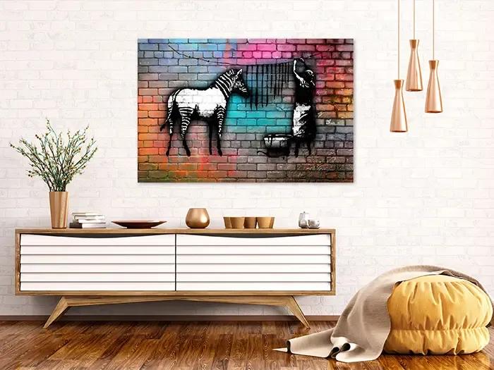 Artgeist Obraz - Washing Zebra - Colourful Brick (1 Part) Wide Veľkosť: 30x20, Verzia: Na talianskom plátne
