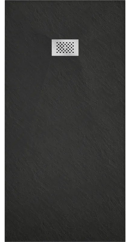 Mexen Hugo, obdĺžniková sprchová vanička SMC 180 x 90 cm, čierna, oceľová krytka, 42709018-X